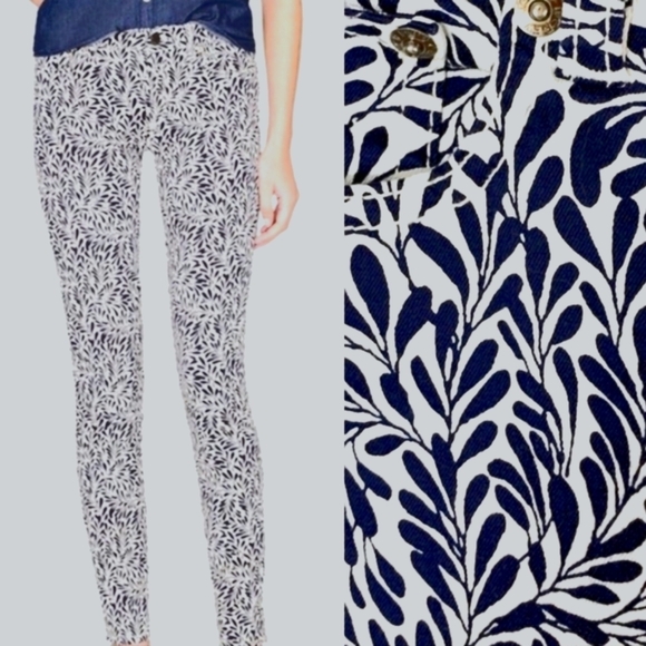 J.Crew Toothpick Skinny Jeans Fern Print Blue White Mid-Rise Womens Size 27 / 4 - Picture 3 of 16